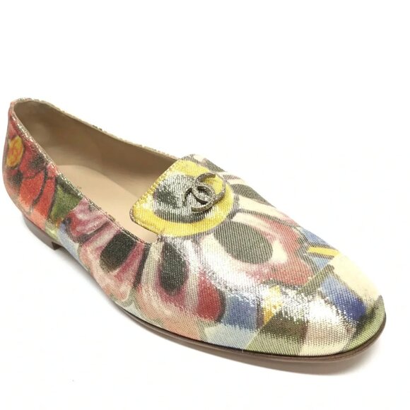Chanel Floral Interlocking CC Logo Flats Loafers - Picture 1 of 4